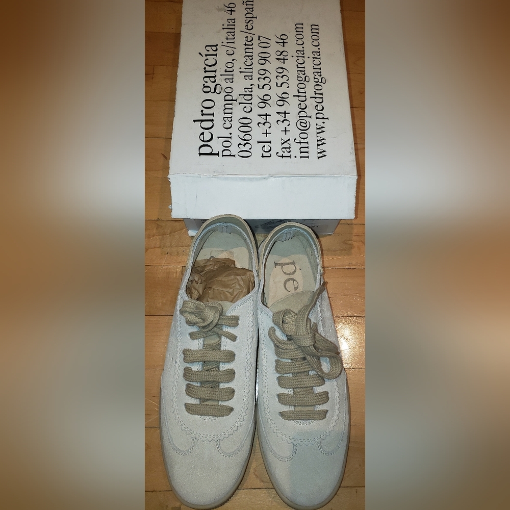 Pedro Garcia neutral tan basmati suede sneakers 10